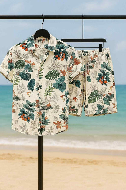 Casual Vacation-Style Printed Short & Shirt Co-ord Set For Men�(2pcs Set)